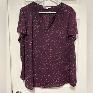 *Fun2Fun Women's Plum Purple White Spot Accent Size 2X Short Cap Sleeve Blouse